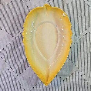 Vintage MCM Los Angeles Potteries Fall Yellow Ombre Leaf Serving Bowl 14"